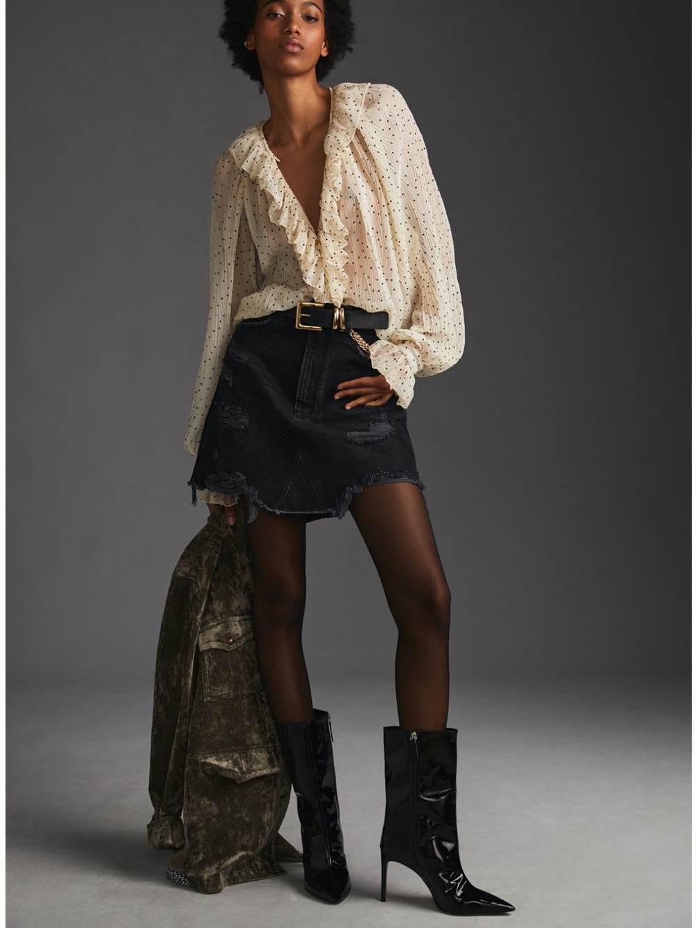 Anthropologie Pilcro Destroyed Denim Skirt in Black Size 8